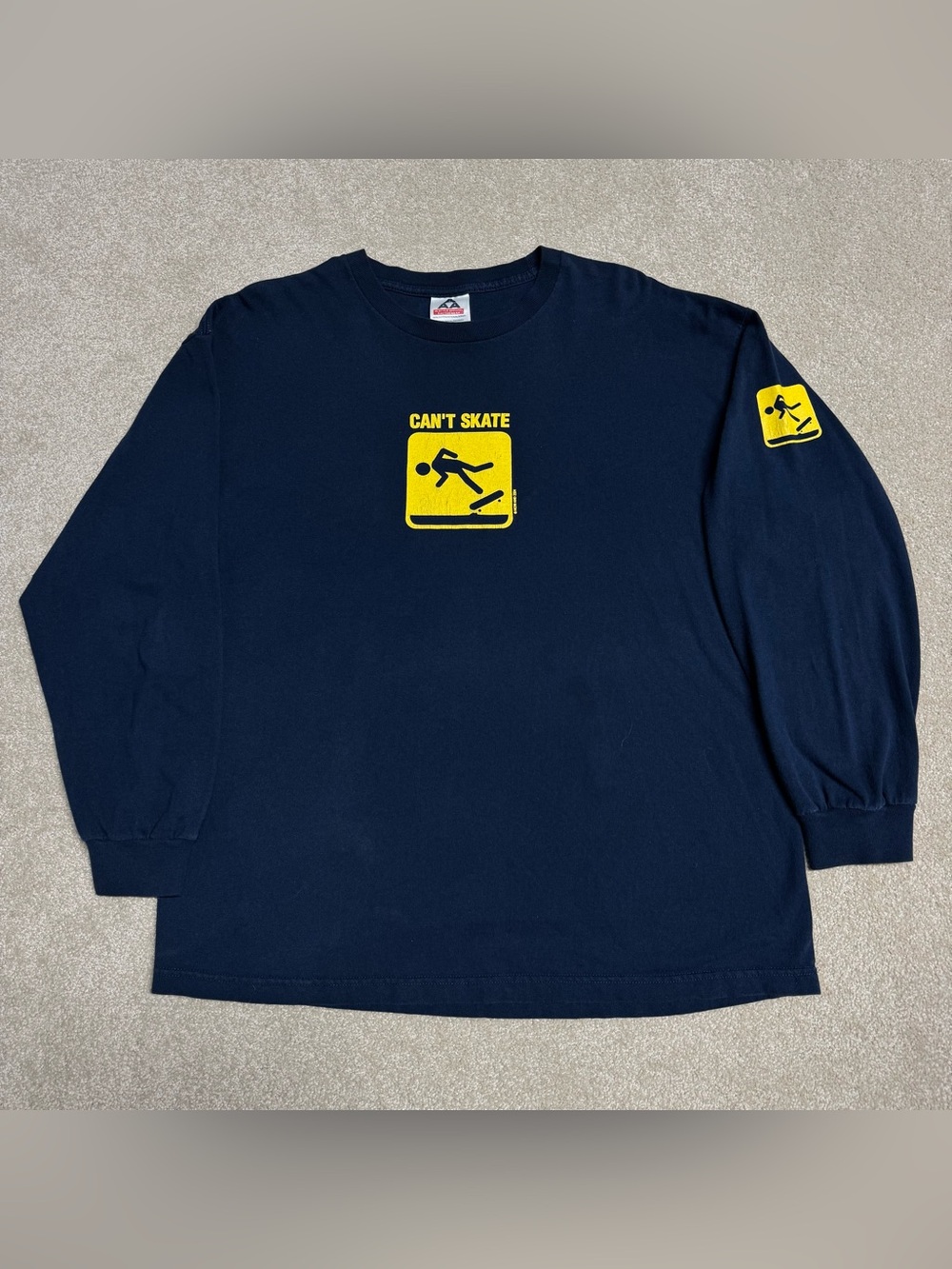 Vintage Skate T Shirt Can’t Skate Men’s XL Navy Blue Graphic Long Sleeve 90s Y2K